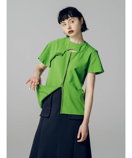 led.tokyo（レッドトウキョウ）の「【led.tokyo】カットラップオーバーステッチTシャツ（Tシャツ/カットソー・レディース・ホワイト/ブラック/ブラウン/グリーン・FREE）」の13枚目の写真