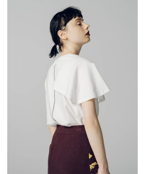 led.tokyo（レッドトウキョウ）の「【led.tokyo】カットラップオーバーステッチTシャツ（Tシャツ/カットソー・レディース・ホワイト/ブラック/ブラウン/グリーン・FREE）」の6枚目の写真