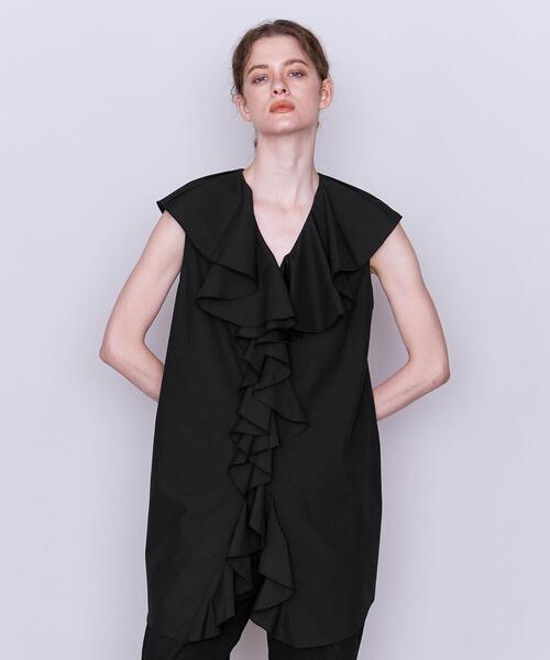 AEWEN MATOPH(イウエン マトフ)の「<AEWEN MATOPH>コットン フリル ノースリーブブラウス(シャツ/ブラウス・レディース・ホワイト/ブラック・FREE)」の2枚目の写真