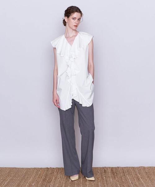 AEWEN MATOPH(イウエン マトフ)の「<AEWEN MATOPH>コットン フリル ノースリーブブラウス(シャツ/ブラウス・レディース・ホワイト/ブラック・FREE)」の3枚目の写真