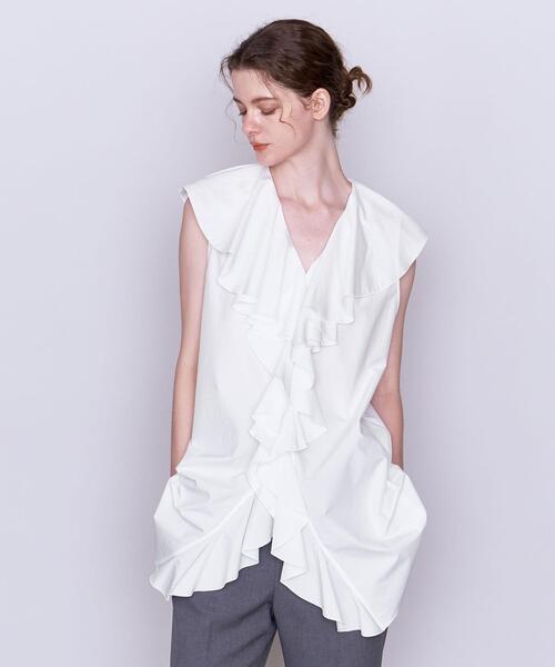 AEWEN MATOPH(イウエン マトフ)の「<AEWEN MATOPH>コットン フリル ノースリーブブラウス(シャツ/ブラウス・レディース・ホワイト/ブラック・FREE)」の8枚目の写真