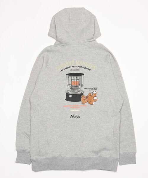 NANGA（ナンガ）の「ECO HYBRID CAMPING MANNERS PRINT HOODIE / エコハイブリッドキャンピングマナーズプリントフーディー（パーカー・メンズ・ホワイト/ライトグレー/キャメル・S/M/L/XL）」の5枚目の写真