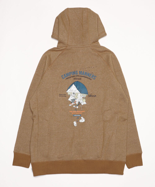 NANGA（ナンガ）の「ECO HYBRID CAMPING MANNERS PRINT HOODIE / エコハイブリッドキャンピングマナーズプリントフーディー（パーカー・メンズ・ホワイト/ライトグレー/キャメル・S/M/L/XL）」の6枚目の写真