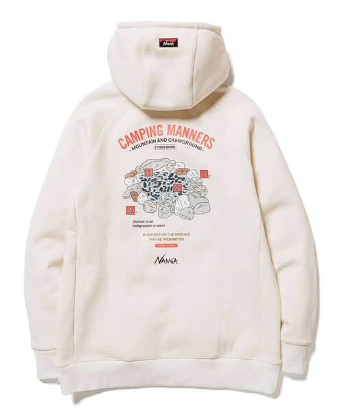 NANGA（ナンガ）の「ECO HYBRID CAMPING MANNERS PRINT HOODIE / エコハイブリッドキャンピングマナーズプリントフーディー（パーカー・メンズ・ホワイト/ライトグレー/キャメル・S/M/L/XL）」の14枚目の写真