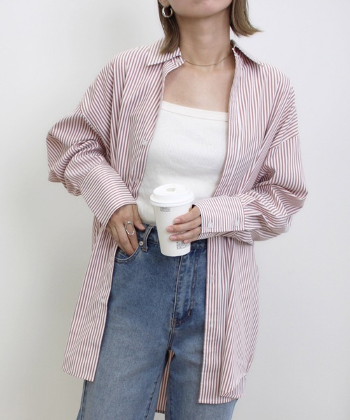 MLI'A（エムリア）の「ストライプスーパーBIGシャツ（シャツ/ブラウス・レディース・ネイビー/ピンク/グリーン/レンガ・M）」の15枚目の写真