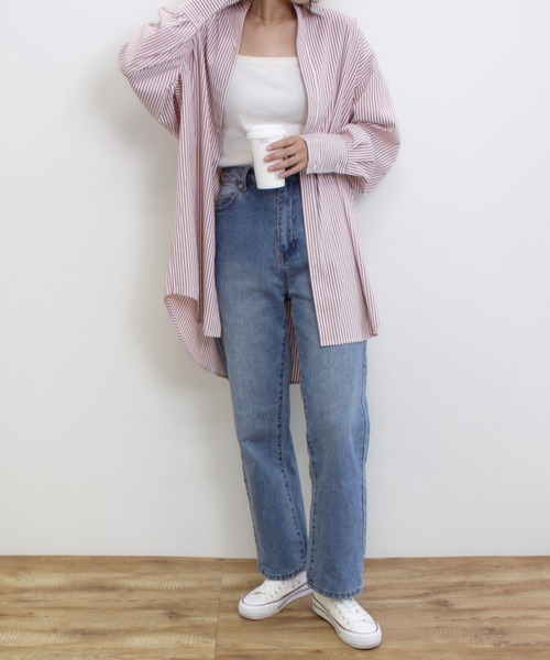 MLI'A（エムリア）の「ストライプスーパーBIGシャツ（シャツ/ブラウス・レディース・ネイビー/ピンク/グリーン/レンガ・M）」の16枚目の写真