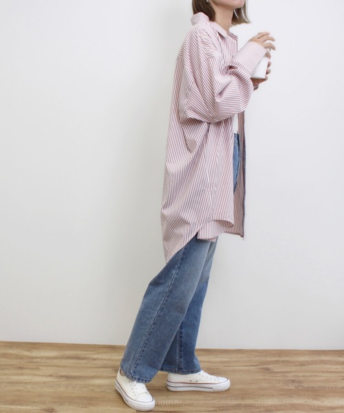 MLI'A（エムリア）の「ストライプスーパーBIGシャツ（シャツ/ブラウス・レディース・ネイビー/ピンク/グリーン/レンガ・M）」の19枚目の写真