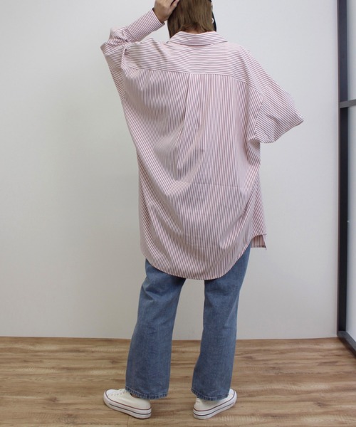 MLI'A（エムリア）の「ストライプスーパーBIGシャツ（シャツ/ブラウス・レディース・ネイビー/ピンク/グリーン/レンガ・M）」の21枚目の写真