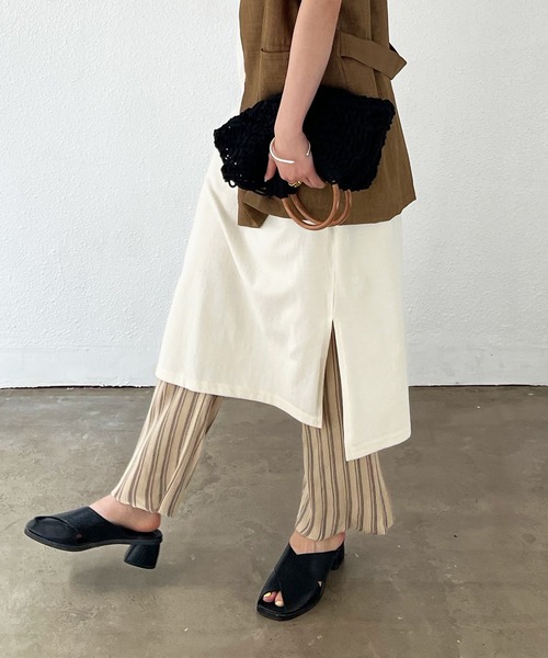 Shelly island（シェリーアイランド）の「ストライプニットパンツ（その他パンツ・レディース・ホワイト/モカ・S/M）」の2枚目の写真