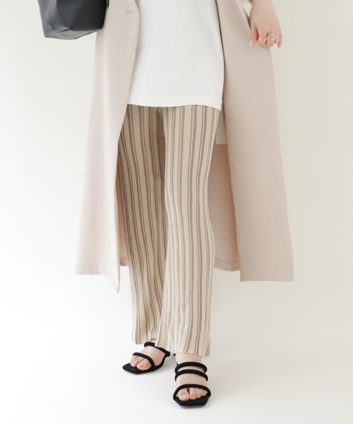 Shelly island（シェリーアイランド）の「ストライプニットパンツ（その他パンツ・レディース・ホワイト/モカ・S/M）」の4枚目の写真