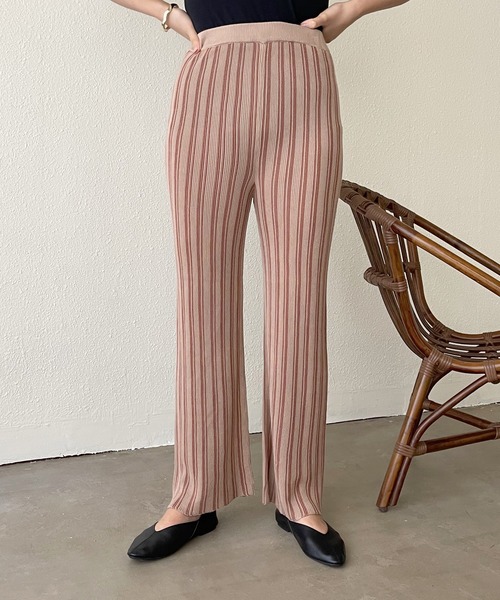 Shelly island（シェリーアイランド）の「ストライプニットパンツ（その他パンツ・レディース・ホワイト/モカ・S/M）」の12枚目の写真