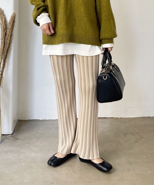 Shelly island（シェリーアイランド）の「ストライプニットパンツ（その他パンツ・レディース・ホワイト/モカ・S/M）」の5枚目の写真