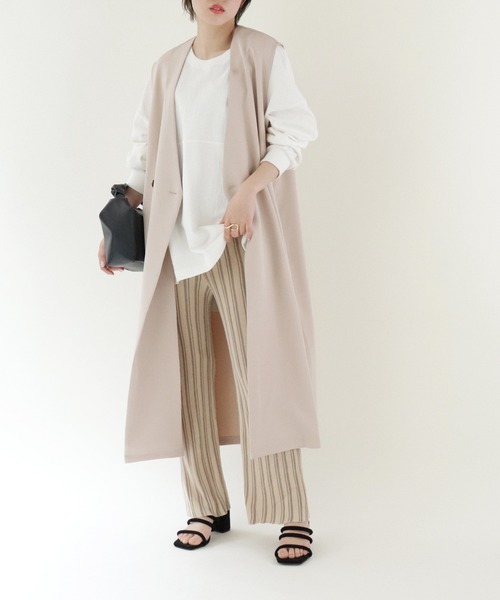 Shelly island（シェリーアイランド）の「ストライプニットパンツ（その他パンツ・レディース・ホワイト/モカ・S/M）」の3枚目の写真