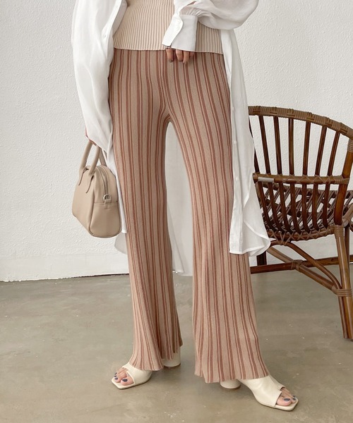 Shelly island（シェリーアイランド）の「ストライプニットパンツ（その他パンツ・レディース・ホワイト/モカ・S/M）」の10枚目の写真