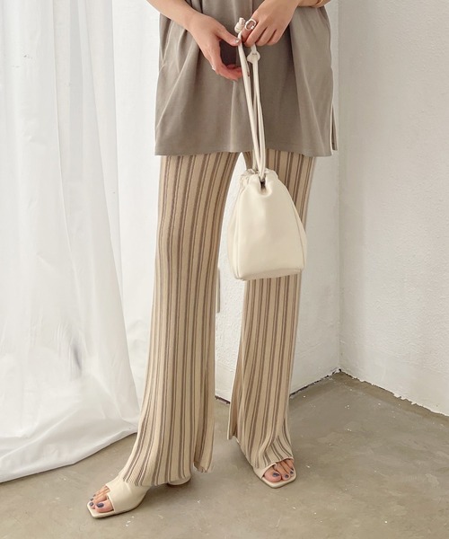 Shelly island（シェリーアイランド）の「ストライプニットパンツ（その他パンツ・レディース・ホワイト/モカ・S/M）」の7枚目の写真