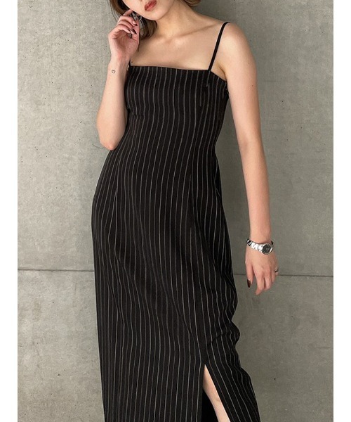 ENVYM（アンビー）の「スリットロングキャミＯＰ（ワンピース・レディース・ブラック/インディゴブルー/ストライプ・FREE）」の10枚目の写真