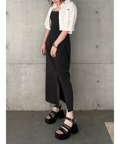 ENVYM（アンビー）の「スリットロングキャミＯＰ（ワンピース・レディース・ブラック/インディゴブルー/ストライプ・FREE）」の14枚目の写真