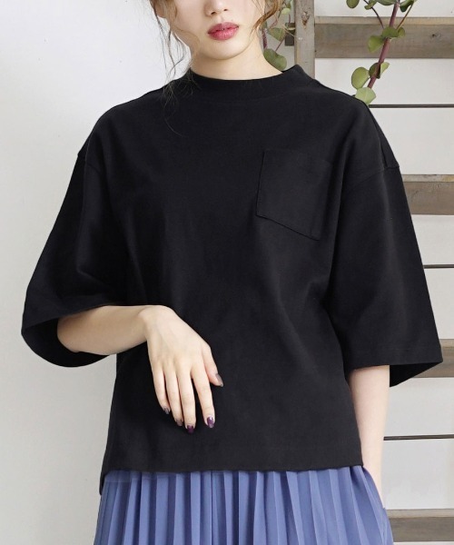 zootie（ズーティー）の「シミヘン加工 フレンチバスクシャツ［半袖］（Tシャツ/カットソー・レディース・ネイビー/ブラック/チャコール/バーガンディー/ベージュ系その他/ライラック/グリーン/オフホワイト/グレー/ベージュ系その他2/ピンク/杢グレー/ブラック系その他/ダークグリーン/レッド/ロイヤルブルー/チョコ/ライトブルー/イエロー系その他/ライトピンク/ライトイエロー/ミント/レッド系その他・フリー）」の3枚目の写真