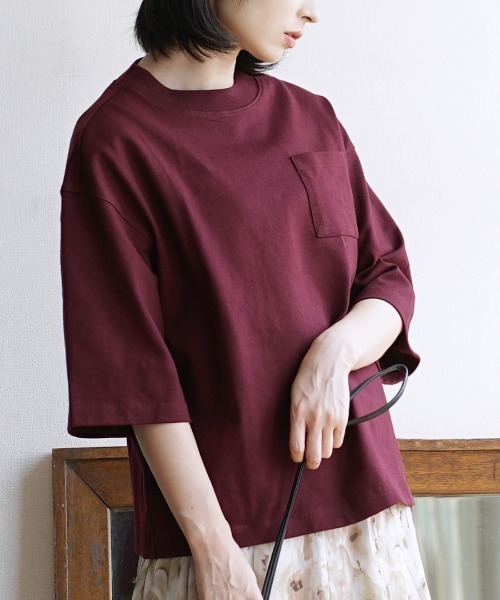 zootie（ズーティー）の「シミヘン加工 フレンチバスクシャツ［半袖］（Tシャツ/カットソー・レディース・ネイビー/ブラック/チャコール/バーガンディー/ベージュ系その他/ライラック/グリーン/オフホワイト/グレー/ベージュ系その他2/ピンク/杢グレー/ブラック系その他/ダークグリーン/レッド/ロイヤルブルー/チョコ/ライトブルー/イエロー系その他/ライトピンク/ライトイエロー/ミント/レッド系その他・フリー）」の22枚目の写真