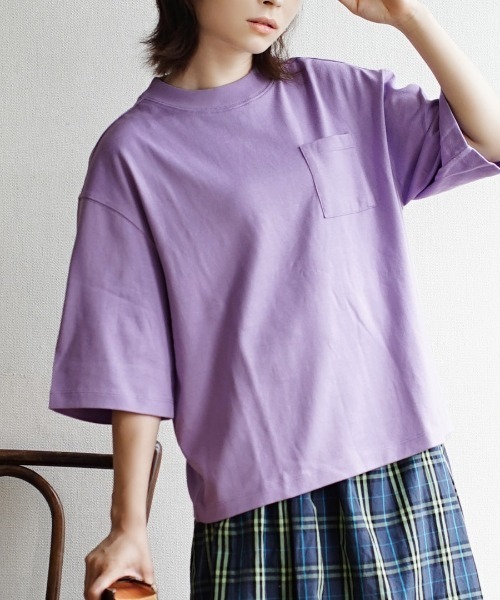 zootie（ズーティー）の「シミヘン加工 フレンチバスクシャツ［半袖］（Tシャツ/カットソー・レディース・ネイビー/ブラック/チャコール/バーガンディー/ベージュ系その他/ライラック/グリーン/オフホワイト/グレー/ベージュ系その他2/ピンク/杢グレー/ブラック系その他/ダークグリーン/レッド/ロイヤルブルー/チョコ/ライトブルー/イエロー系その他/ライトピンク/ライトイエロー/ミント/レッド系その他・フリー）」の16枚目の写真