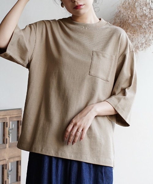 zootie（ズーティー）の「シミヘン加工 フレンチバスクシャツ［半袖］（Tシャツ/カットソー・レディース・ネイビー/ブラック/チャコール/バーガンディー/ベージュ系その他/ライラック/グリーン/オフホワイト/グレー/ベージュ系その他2/ピンク/杢グレー/ブラック系その他/ダークグリーン/レッド/ロイヤルブルー/チョコ/ライトブルー/イエロー系その他/ライトピンク/ライトイエロー/ミント/レッド系その他・フリー）」の9枚目の写真