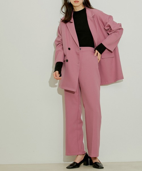 vis-`a-vis（ビサビ）の「【WEB限定】【洗える】ゆるジャケット＆フレアパンツセット（スラックス・レディース・ベージュ系その他/ブラック/ピンク・S/M）」の3枚目の写真