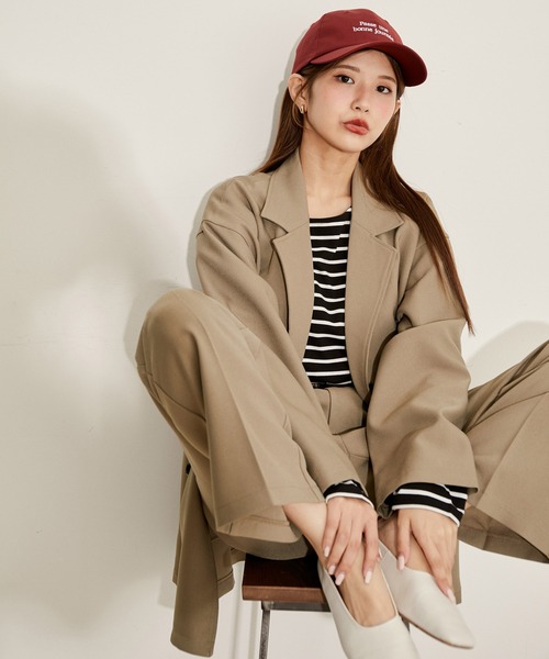 vis-`a-vis（ビサビ）の「【WEB限定】【洗える】ゆるジャケット＆フレアパンツセット（スラックス・レディース・ベージュ系その他/ブラック/ピンク・S/M）」の4枚目の写真