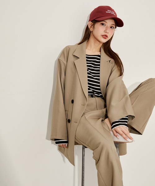 vis-`a-vis（ビサビ）の「【WEB限定】【洗える】ゆるジャケット＆フレアパンツセット（スラックス・レディース・ベージュ系その他/ブラック/ピンク・S/M）」の8枚目の写真