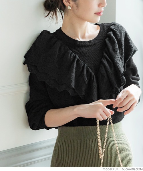 coca（coca）（コカ）の「レースドッキングニット（ニット/セーター・レディース・ホワイト/ブラック・M/L）」の10枚目の写真
