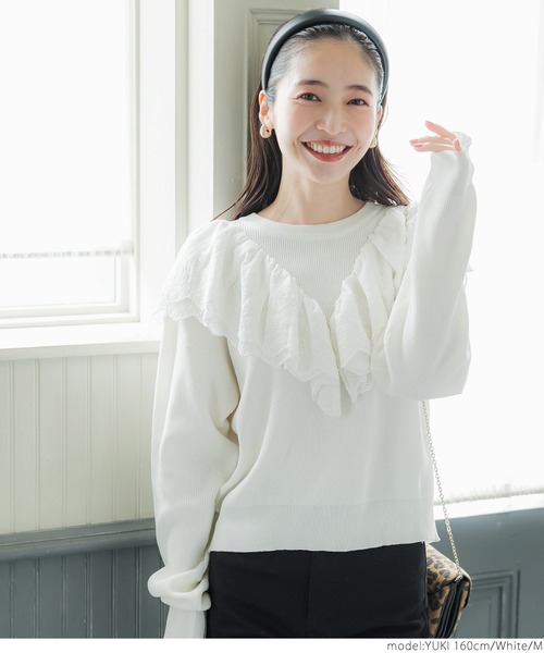 coca（coca）（コカ）の「レースドッキングニット（ニット/セーター・レディース・ホワイト/ブラック・M/L）」の3枚目の写真