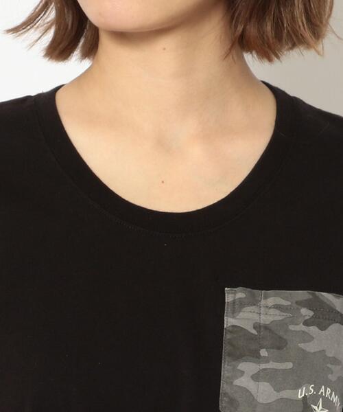 AVIREX（アヴィレックス）の「CAMO PRINT COMBI POCKET T-SHIRT/ カモプリントコンビポケットティーシャツ（Tシャツ/カットソー・レディース・ラベンダー/ホワイト系2/ブラック・L/M/S）」の6枚目の写真