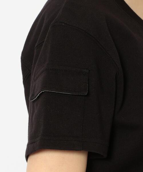 AVIREX（アヴィレックス）の「CAMO PRINT COMBI POCKET T-SHIRT/ カモプリントコンビポケットティーシャツ（Tシャツ/カットソー・レディース・ラベンダー/ホワイト系2/ブラック・L/M/S）」の8枚目の写真