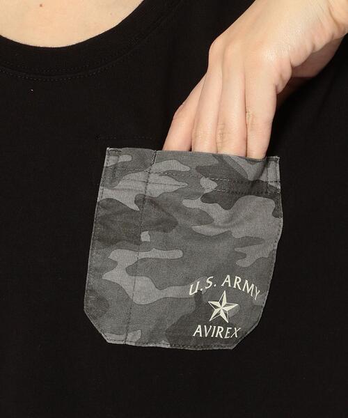 AVIREX（アヴィレックス）の「CAMO PRINT COMBI POCKET T-SHIRT/ カモプリントコンビポケットティーシャツ（Tシャツ/カットソー・レディース・ラベンダー/ホワイト系2/ブラック・L/M/S）」の9枚目の写真