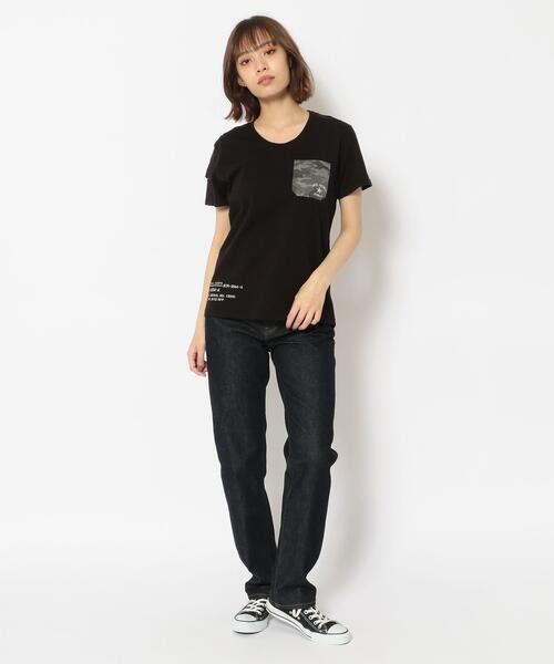 AVIREX（アヴィレックス）の「CAMO PRINT COMBI POCKET T-SHIRT/ カモプリントコンビポケットティーシャツ（Tシャツ/カットソー・レディース・ラベンダー/ホワイト系2/ブラック・L/M/S）」の12枚目の写真