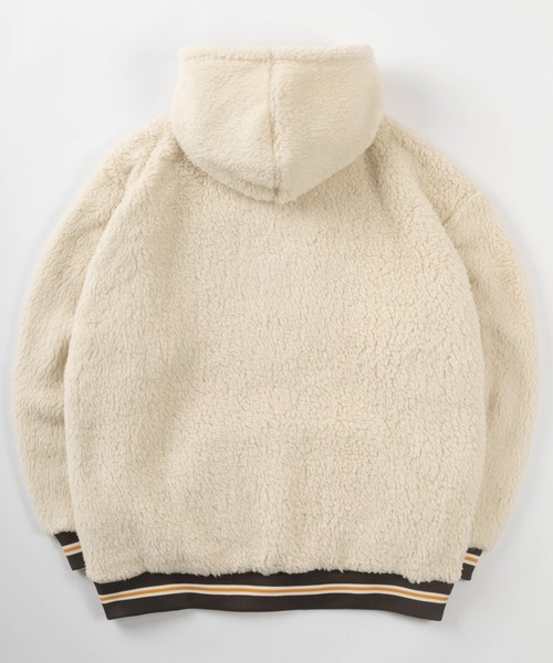 CONVERSE（コンバース）の「【CONVERSE/コンバース】ビッグシルエット シューズワンポイント刺繍 リブライン ボアハーフジップ プルパーカー/裏ボア ハーフジップフーディー（パーカー・レディース・ダークグリーン/ブラック/クリーム/ダークブルー・M/L/XL）」の5枚目の写真