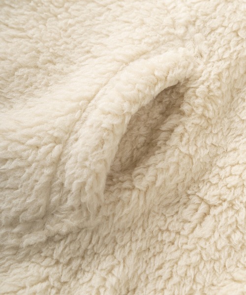 CONVERSE（コンバース）の「【CONVERSE/コンバース】ビッグシルエット シューズワンポイント刺繍 リブライン ボアハーフジップ プルパーカー/裏ボア ハーフジップフーディー（パーカー・レディース・ダークグリーン/ブラック/クリーム/ダークブルー・M/L/XL）」の9枚目の写真