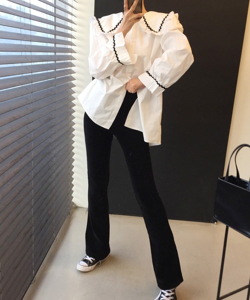 meJane（ミージェーン）の「バイカラーテープパイピングビックカラーシャツブラウス【ZOZOTOWN限定】（シャツ/ブラウス・レディース・ホワイト・FREE）」の6枚目の写真