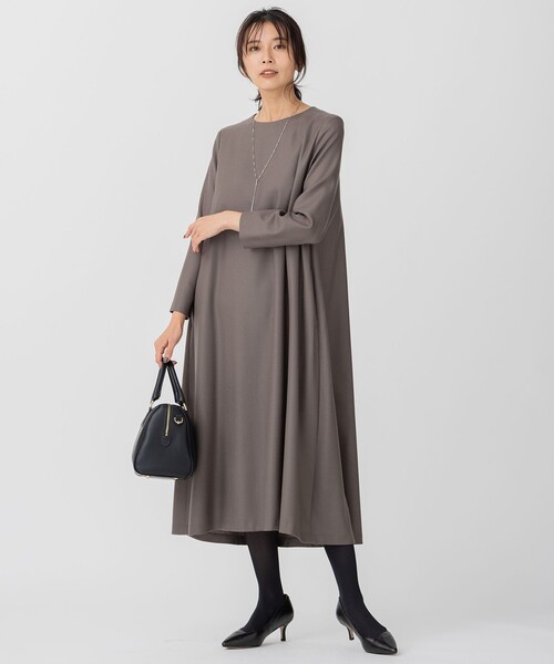 セール】ウールジョーゼット Aライン ワンピース（ワンピース）｜23区