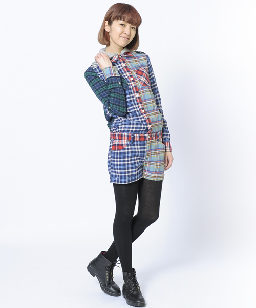 X-girl（エックスガール）の「FLANNEL PLAID ALL IN ONE（つなぎ/オールインワン・レディース・ブラック/レッド/A・2/1）」の3枚目の写真