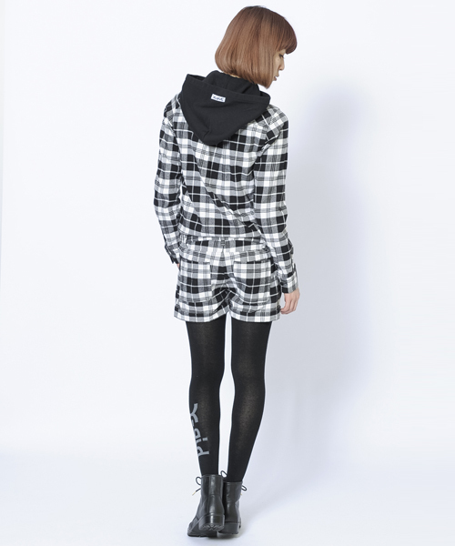 X-girl（エックスガール）の「FLANNEL PLAID ALL IN ONE（つなぎ/オールインワン・レディース・ブラック/レッド/A・2/1）」の5枚目の写真