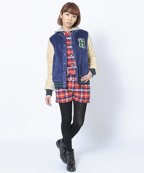 X-girl（エックスガール）の「FLANNEL PLAID ALL IN ONE（つなぎ/オールインワン・レディース・ブラック/レッド/A・2/1）」の6枚目の写真