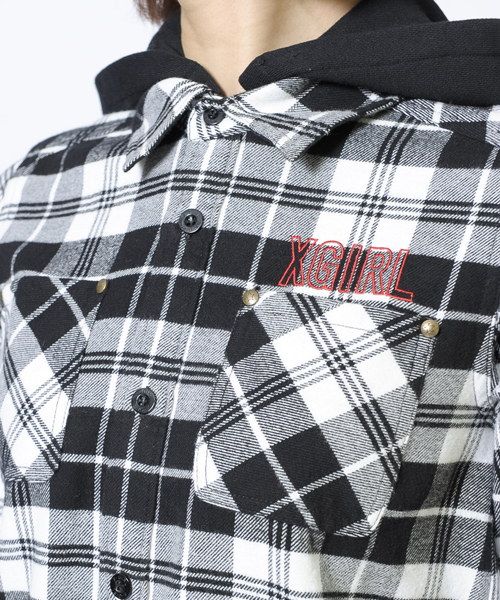 X-girl（エックスガール）の「FLANNEL PLAID ALL IN ONE（つなぎ/オールインワン・レディース・ブラック/レッド/A・2/1）」の7枚目の写真