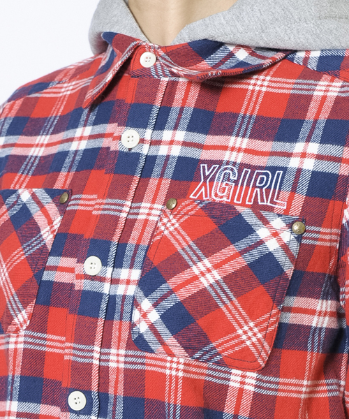 X-girl（エックスガール）の「FLANNEL PLAID ALL IN ONE（つなぎ/オールインワン・レディース・ブラック/レッド/A・2/1）」の8枚目の写真