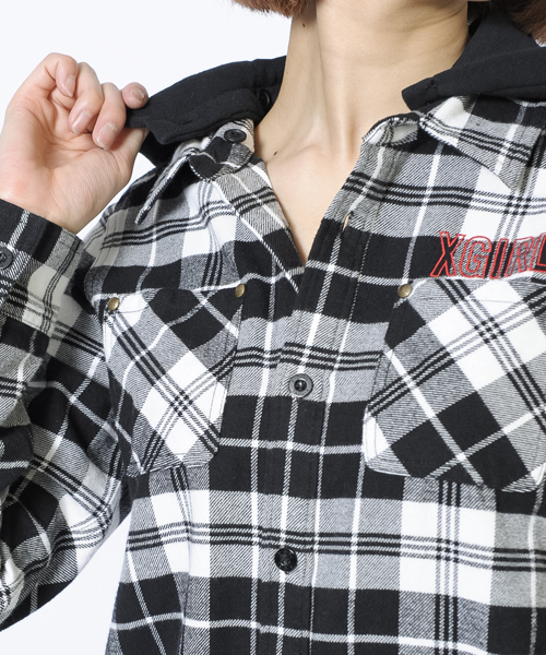 X-girl（エックスガール）の「FLANNEL PLAID ALL IN ONE（つなぎ/オールインワン・レディース・ブラック/レッド/A・2/1）」の11枚目の写真