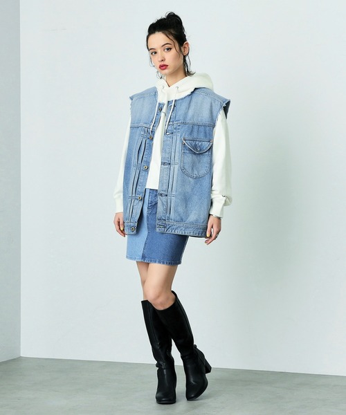 （超美品）パーリーゲイツとLee社のコラボしたデニムスカート、レアな希少モデル セール】Lee / BABE ストレッチ ミドル丈 デニムスカート（S～M