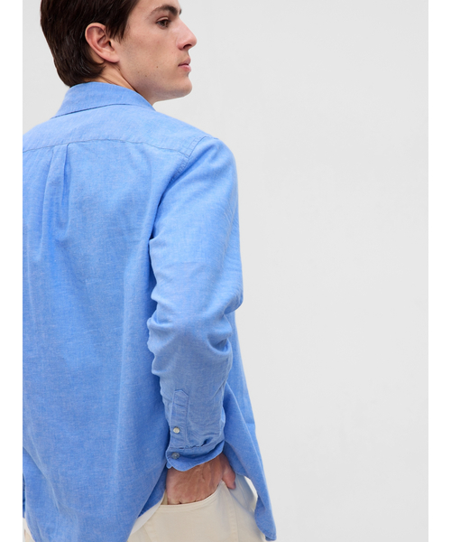 GAP（ギャップ）の「リネンコットンシャツ（シャツ/ブラウス・メンズ・ピンク/ベージュ/ネイビー/ブラック/ライトブルー/ホワイト/チェック/その他/ターコイズブルー・S/M/L/XL/XS）」の10枚目の写真