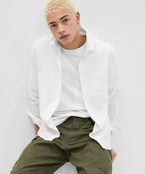 GAP（ギャップ）の「リネンコットンシャツ（シャツ/ブラウス・メンズ・ピンク/ベージュ/ネイビー/ブラック/ライトブルー/ホワイト/チェック/その他/ターコイズブルー・S/M/L/XL/XS）」の2枚目の写真