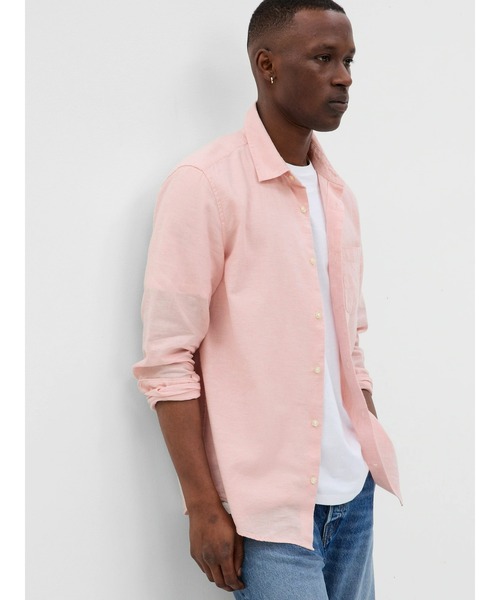 GAP（ギャップ）の「リネンコットンシャツ（シャツ/ブラウス・メンズ・ピンク/ベージュ/ネイビー/ブラック/ライトブルー/ホワイト/チェック/その他/ターコイズブルー・S/M/L/XL/XS）」の7枚目の写真