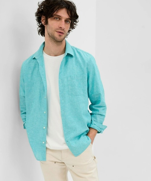 GAP（ギャップ）の「リネンコットンシャツ（シャツ/ブラウス・メンズ・ピンク/ベージュ/ネイビー/ブラック/ライトブルー/ホワイト/チェック/その他/ターコイズブルー・S/M/L/XL/XS）」の6枚目の写真