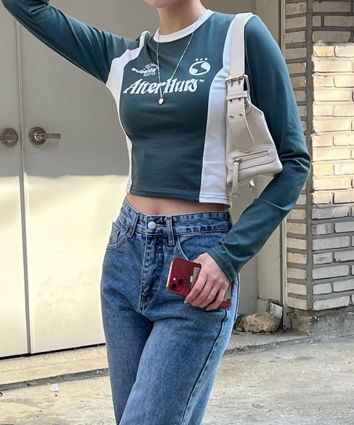 by muni:r(バイ ムニール)の「ストリートスポーティーレタリングTシャツ(Tシャツ/カットソー・レディース・ホワイト/グリーン/ネイビー・FREE)」の2枚目の写真